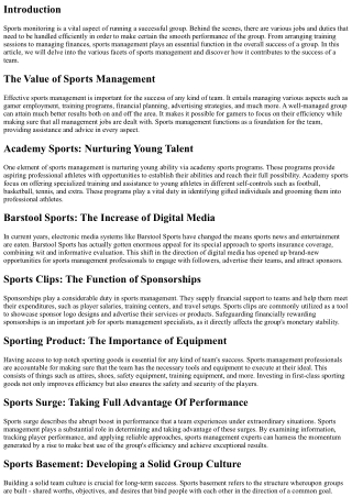 Sports Management: Behind the Scenes of Running an Effective Team