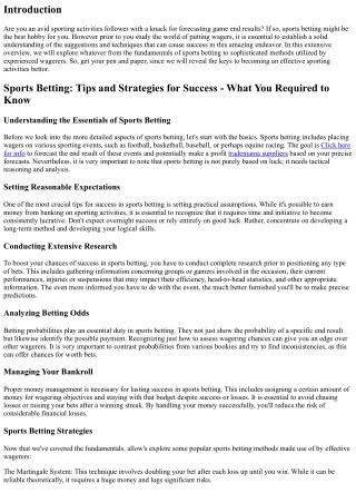 Sports Betting: Tips and Techniques for Success
