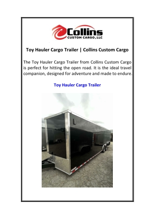 Toy Hauler Cargo Trailer  Collins Custom Cargo