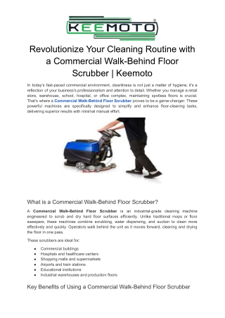Revolutionize Your Cleaning Routine with a Commercial Walk-Behind Floor Scrubber
