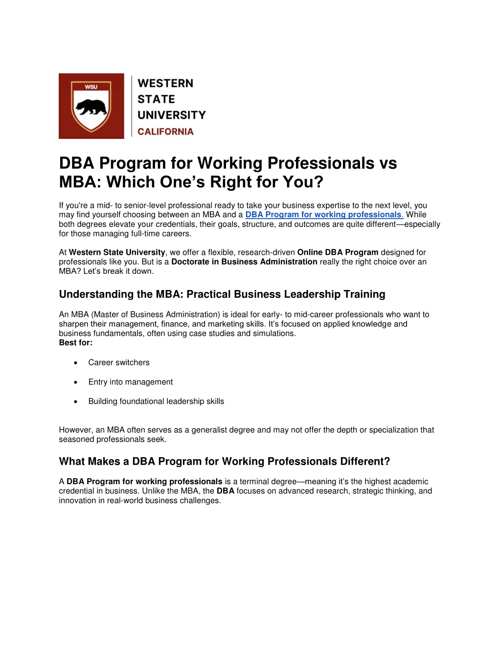 PPT - DBA Program for Working Professionals vs MBA: Which One’s Right ...