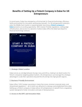 Benefits of Setting Up a Fintech Company in Dubai for UK Entrepreneurs