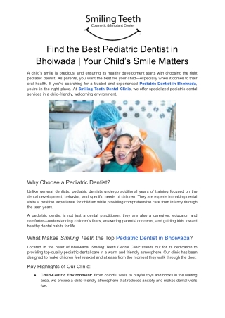 Find the Best Pediatric Dentist in Bhoiwada | Your Child’s Smile Matters