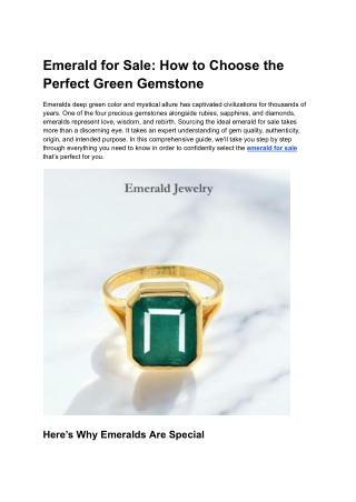 Emerald for Sale_ How to Choose the Perfect Green Gemstone