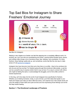 Top Sad Bios for Instagram to Share Freshers’ Emotional Journey