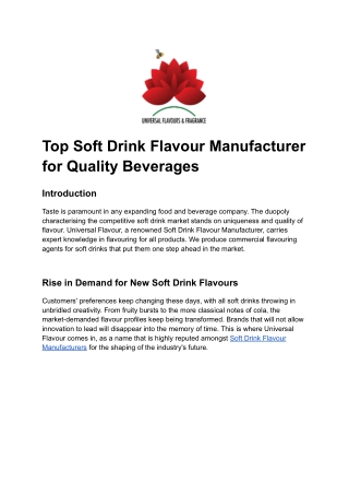 Top Soft Drink Flavour Manufacturer for Quality Beverages
