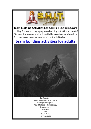 Team Building Activities For Adults  Shitliving.com