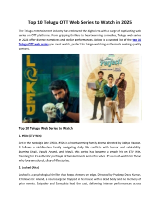 Top 10 Telugu OTT Web Series to Watch in 2025