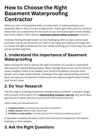 How to Choose the Right Basement Waterproofing Contractor