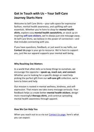 Contact Self Care Shirts | Support for Mental Wellness Apparel