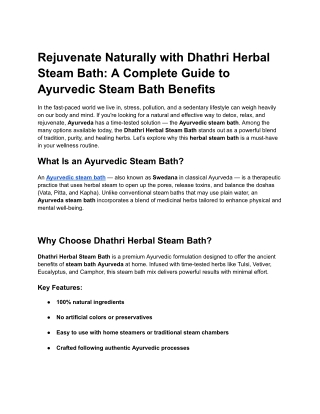 Rejuvenate Naturally with Dhathri Herbal Steam Bath_ A Complete Guide to Ayurvedic Steam Bath Benefits