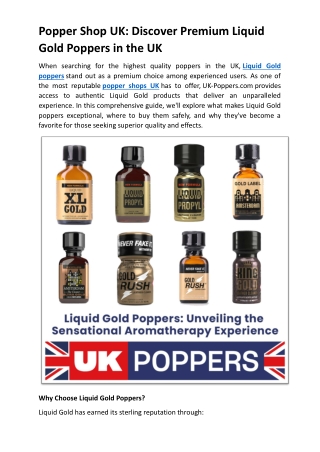 Popper Shop UK: Discover Premium Liquid Gold Poppers in the UK