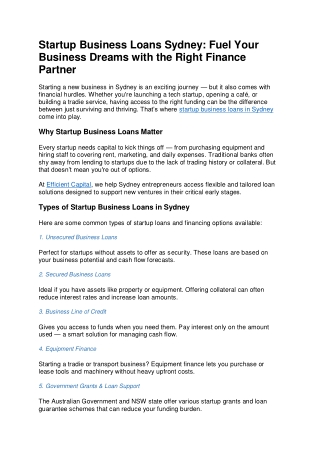 Startup Business Loans Sydney Fuel Your Business Dreams with the Right Finance Partner