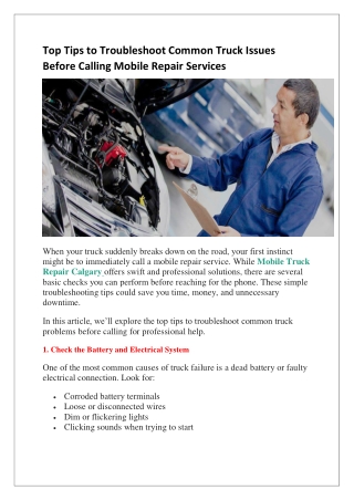 Top Tips to Troubleshoot Common Truck Issues Before Calling Mobile Repair Services