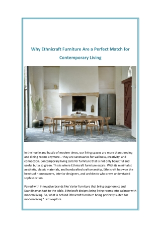 Why Ethnicraft Furniture Are a Perfect Match for Contemporary Living