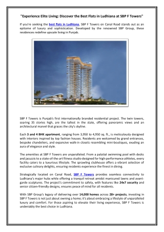 Experience Elite Living Discover the Best Flats in Ludhiana at SBP F Towers