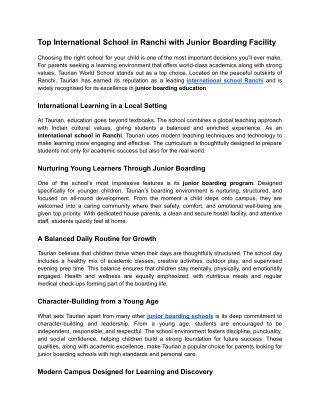 Top International School in Ranchi with Junior Boarding Facility