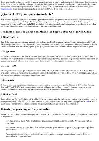 Tragamonedas Populares con Mayor RTP que Debes Conocer en Chile