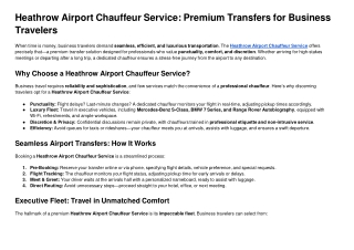 Heathrow Airport Chauffeur Service Premium Transfers for Business Travelers