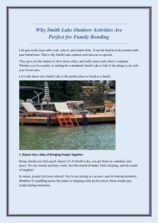 Why Smith Lake Outdoor Activities Are Perfect for Family Bonding