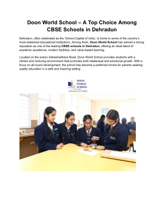 Doon World School – A Top Choice Among CBSE Schools in Dehradun