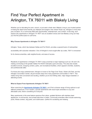 Find Your Perfect Apartment in Arlington, TX 76011 with Blakely Living