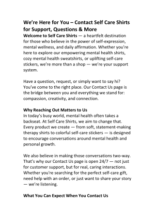 Customer Care | Mental Health & Self-Care Apparel
