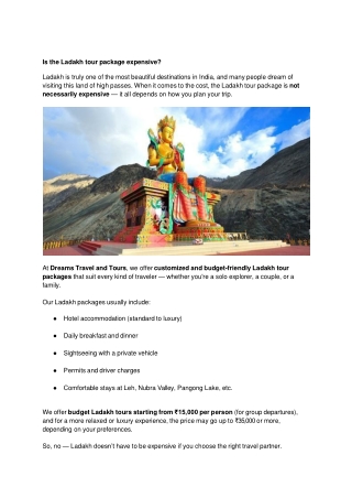 Best Cheapest Ladakh Tour Package - Dreams Travel and Tours