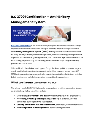 ISO 37001 Certification – Anti-Bribery Management System