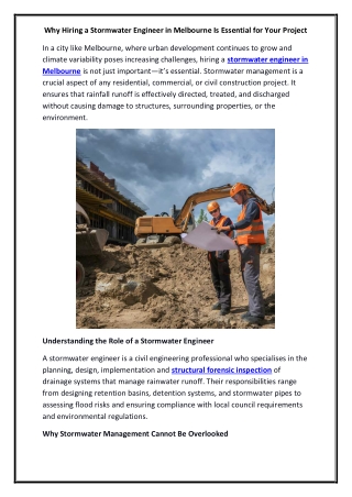 Why Hiring a Stormwater Engineer in Melbourne Is Essential for Your Project