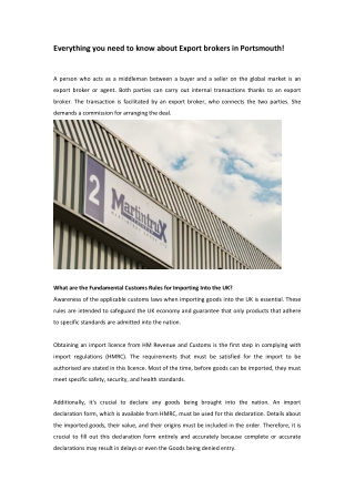 Everything you need to know about Export brokers in Portsmouth!