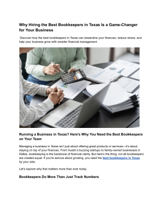 Why Hiring the Best Bookkeepers in Texas Is a Game-Changer for Your Business