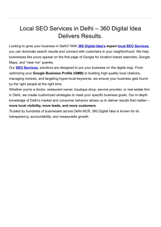 Local SEO Services in Delhi – 360 Digital Idea Delivers Results.