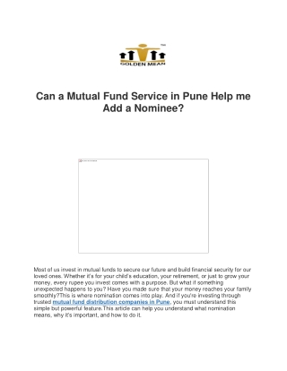 Can a Mutual Fund Service in Pune Help me Add a Nominee