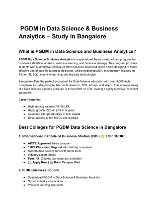 PGDM in Data Science & Business Analytics – Study in Bangalore