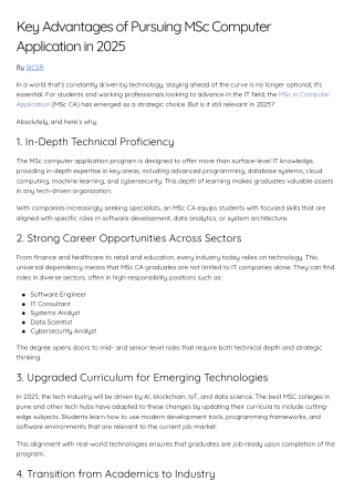 Key Advantages of Pursuing MSc Computer Application in 2025