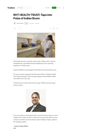 RHT HEALTH TRUST Taps into Pulse of Indian Boom