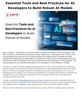 Essential Tools and Best Practices for AI Developers to Build Robust AI Models