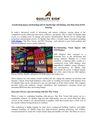Transforming Spaces and Branding with A1 Quality Sign LED Displays One Way Vision  PVC Flooring