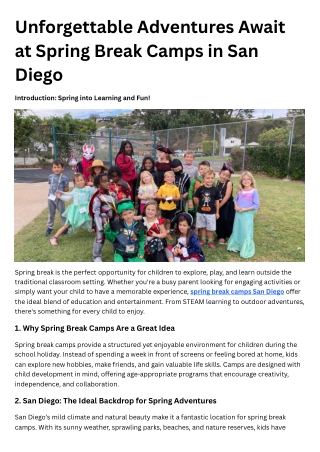 Unforgettable Adventures Await at Spring Break Camps in San Diego