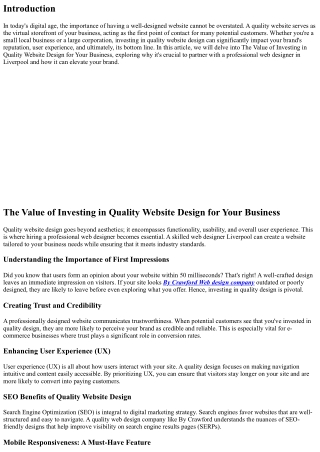 The Value of Investing in Quality Website Design for Your Business