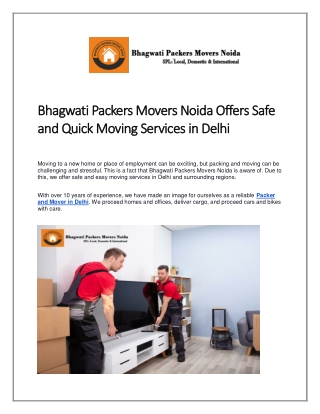 Safe & Secure Shifting: Bhagwati Packers Movers Delhi