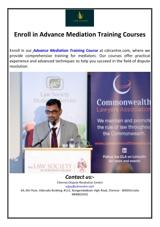 Enroll in Advance Mediation Training Courses