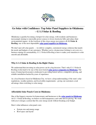 Top Solar Panel Suppliers in Oklahoma – G 13 Solar & Roofing