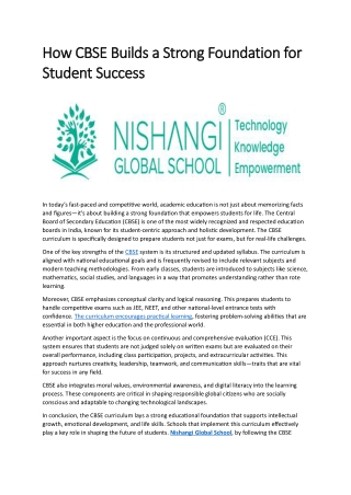 How CBSE Builds a Strong Foundation for Student Success - Nishangi Global School