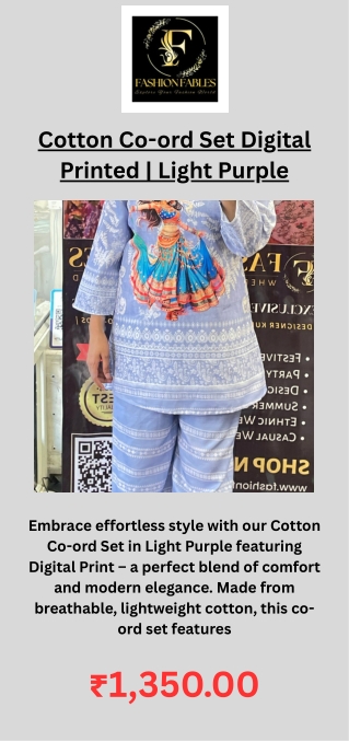 Cotton Co-ord Set Digital Printed  Light Purple
