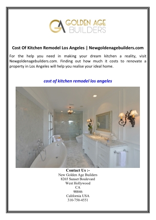 Cost Of Kitchen Remodel Los Angeles  Newgoldenagebuilders.com