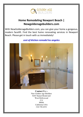 Home Remodeling Newport Beach  Newgoldenagebuilders.com