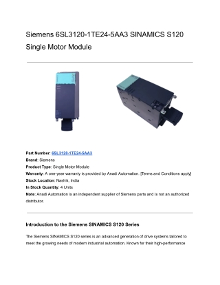Siemens 6SL3120-1TE24-5AA3 SINAMICS S120 Single Motor Module