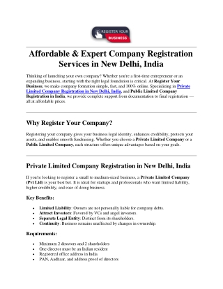 Affordable & Expert Company Registration Services in New Delhi, India